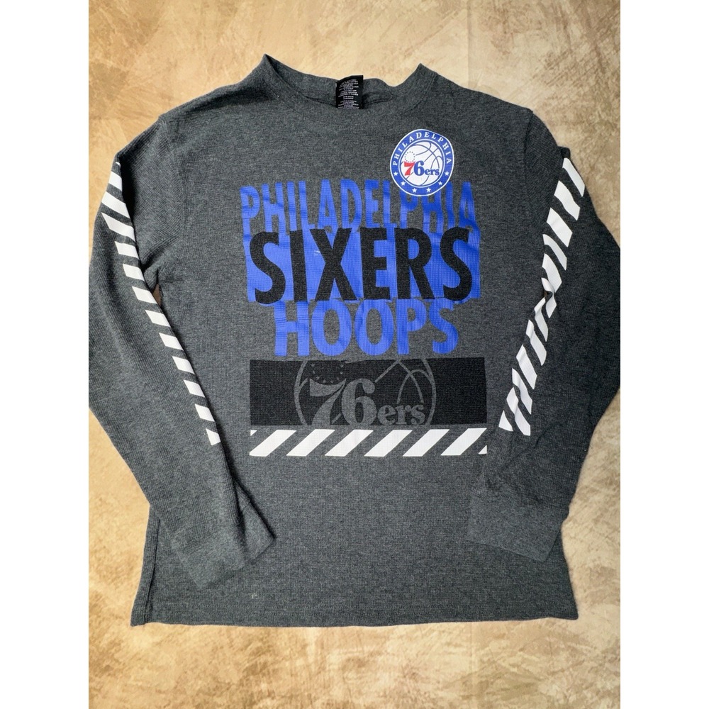 NBA Philadelphia Sixers Hoops Basketball Gray Blue Shirt Womens Size Medium